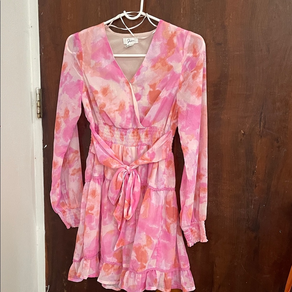 Pink and Orange Long Sleeve Dress